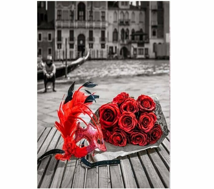 фото Алмазная мозаика "Букет роз", на подрамнике, с полн заполн, (матов.)