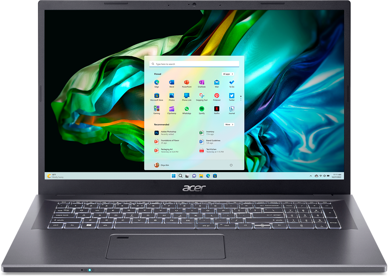 Ноутбук Acer Aspire 5 17 A517-58GM-551N NX.KJLCD.005 (17.3", Core i5 1335U, 16Gb/ SSD 512Gb, GeForce® RTX 2050 для ноутбуков) Серый - фото №1