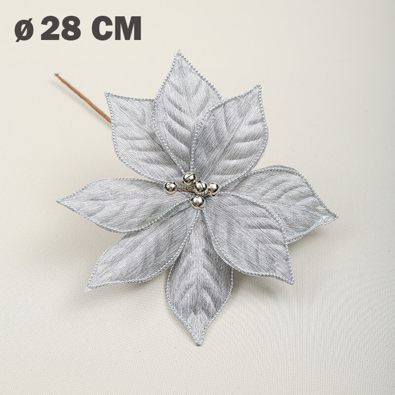 Цветок искусственный декоративный новогодний, d 28 см, цвет светло-серый