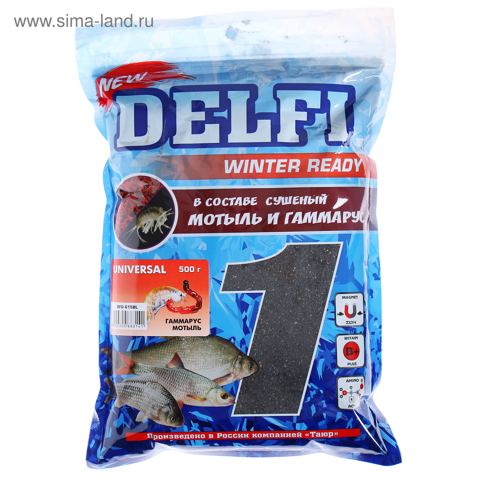 Прикормка зимняя увлажнённая DELFI ICE Ready универсальная аром гаммарус/мотыль 500 г