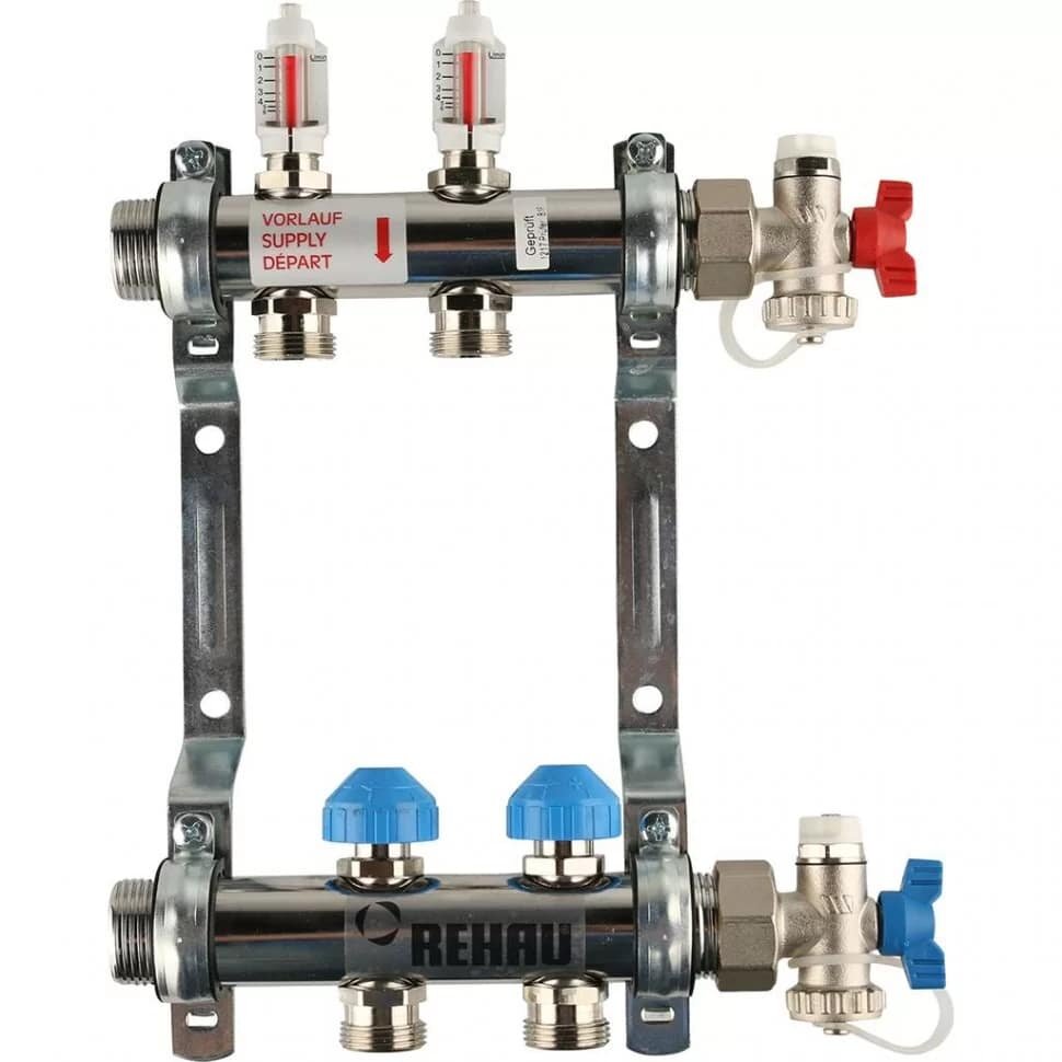 REHAU Коллекторная группа HKV-D RAUTHERM S на 2 выхода, с расходомерами, нерж. сталь