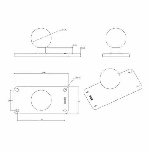 RAM-202U-24 Прямоугольная площадка RAM 5х10 см (2x4"), алюминий, шар 38 мм