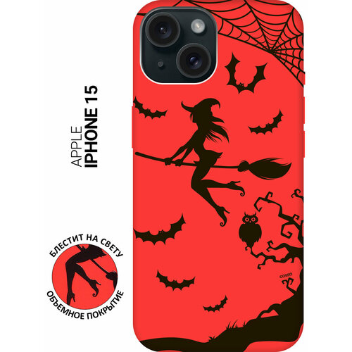 Силиконовый чехол на Apple iPhone 15 / Эпл Айфон 15 с рисунком Witch on a Broomstick Soft Touch красный силиконовый чехол на apple iphone 15 pro эпл айфон 15 про с рисунком witch on a broomstick soft touch сиреневый