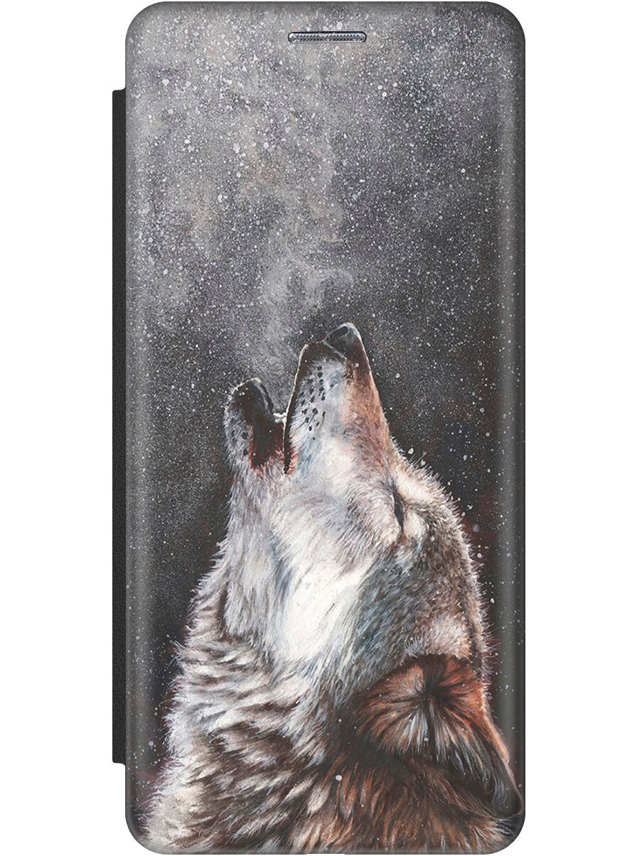 Чехол-книжка на Xiaomi Redmi Go, Сяоми Редми Го с 3D принтом "Морозный волк" черный