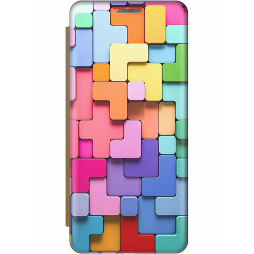 Чехол-книжка на Apple iPhone SE / 5s / 5 / Эпл Айфон 5 / 5с / СЕ с рисунком Паттерн из блоков золотистый