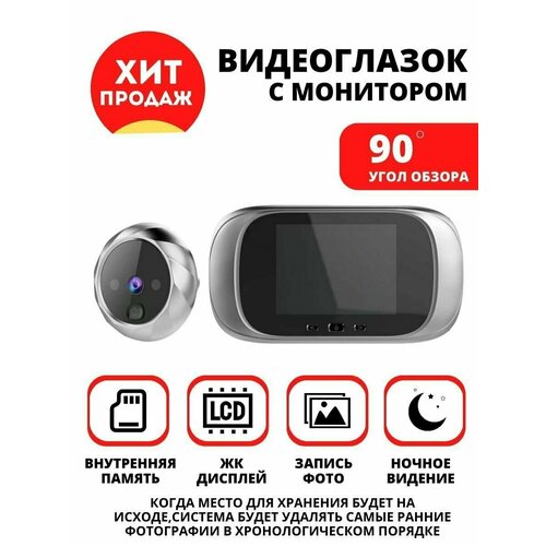 Видеоглазок для входной двери с монитором и звонком. дверной глазок