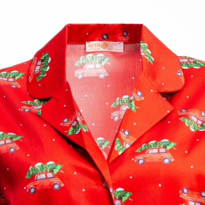Пижама новогодняя женская KAFTAN Машинки, цвет красный, размер 44-46 - фотография № 14