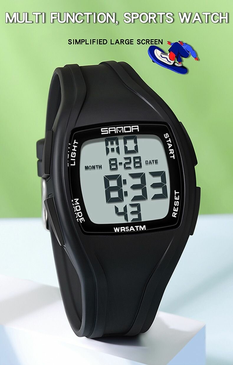 Часы наручные спортивные, электронные, с подсветкой, с секундомером, SANDA