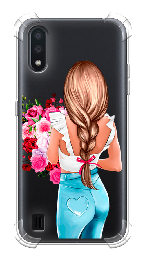 Противоударный силиконовый чехол на Samsung Galaxy A01 / Самсунг Гэлакси А01 с рисунком Девушка с цветами