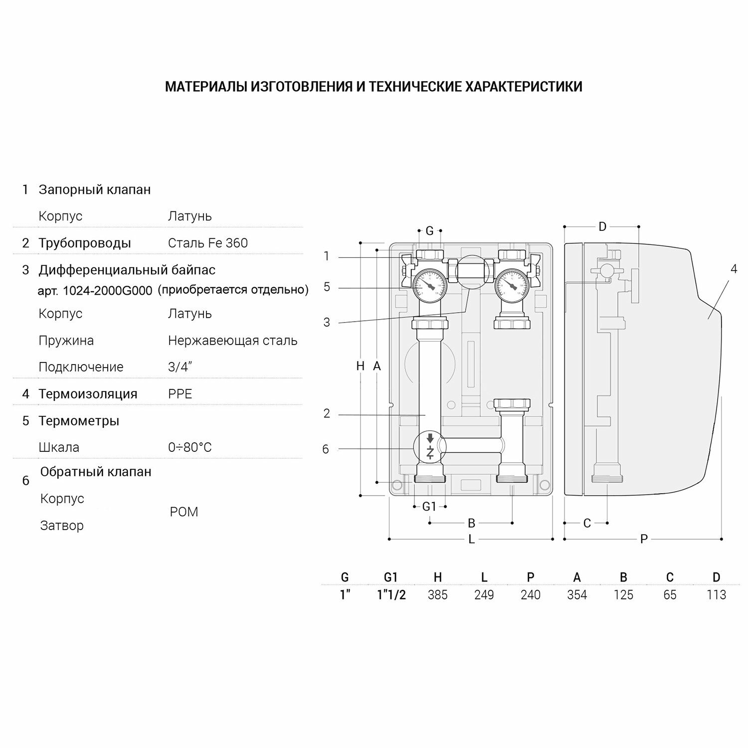 Группа быстрого монтажа THERMOMAT SR Rubinetterie 1" прямая подача без насоса — фото 3