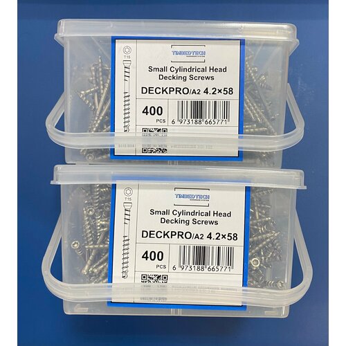 Саморезы из нержавеющей стали для террасной доски TIMBERTECH A2 4,2 x58 мм, 800шт (2 упаковки)+2 биты. Уменьшенная цилиндрическая головка.