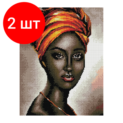 Комплект 2 шт, Алмазная мозаика ТРИ совы Африканская женщина, 30*40см, холст, картонная коробка с пластиковой ручкой