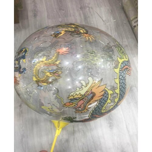 Прозрачная новогодняя сфера 3D Калейдоскоп / Шар баблс с Драконом, 46 см