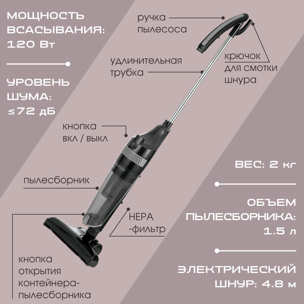 Ручной пылесос (handstick) ENDEVER SKYCLEAN VC-293, 650Вт, черный/серый - фото №2