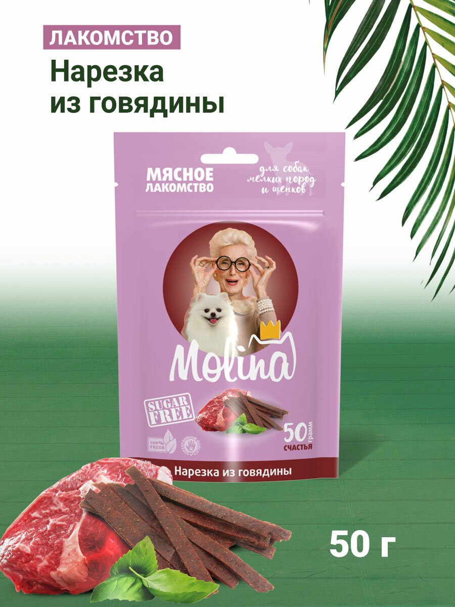 MOLINA, Лакомство для собак мелких пород и щенков, Нарезка из говядины, 50 г