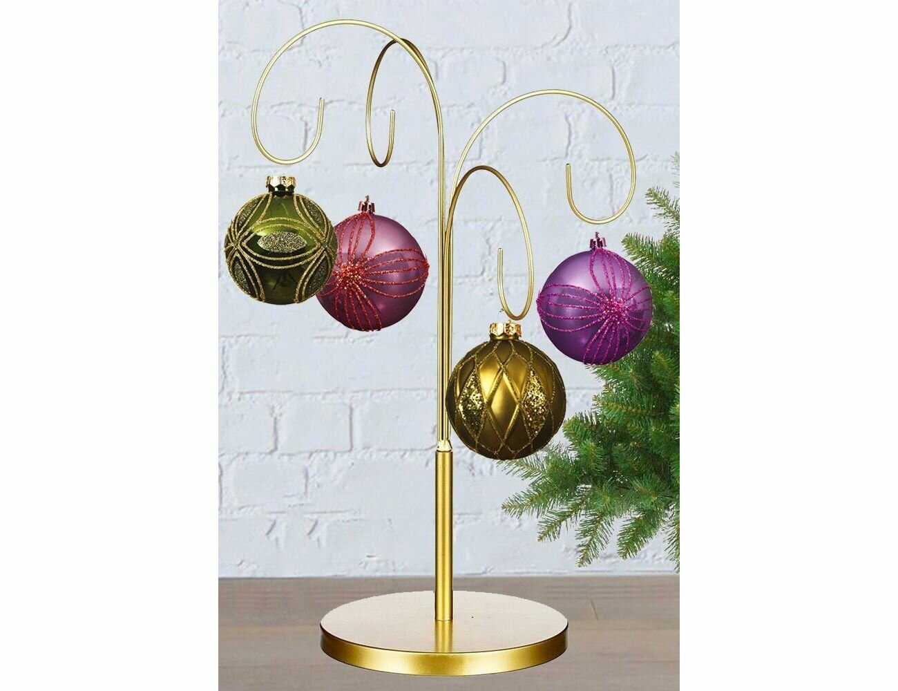 Подставка для четырех ёлочных игрушек и сувениров, металл, золотая, 46 см, Edelman