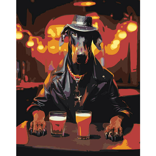 Картина по номерам на холсте Собака доберман в баре 40х50