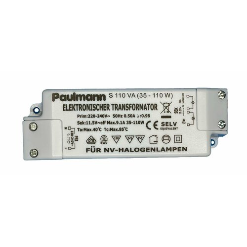 Трансформатор электронный Paulmann S 110 мин.35/макс.110Вт 230/12В Без фирменной упаковки Адаптер на 3 лампы 97753000.
