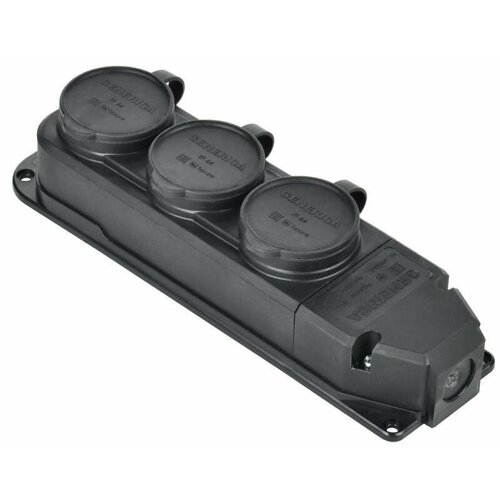 Колодка удлинителя 3-м 16А IP44 с защ крышкой каучук черн GENERICA ERK20-016-03-44-K02-G 525₽