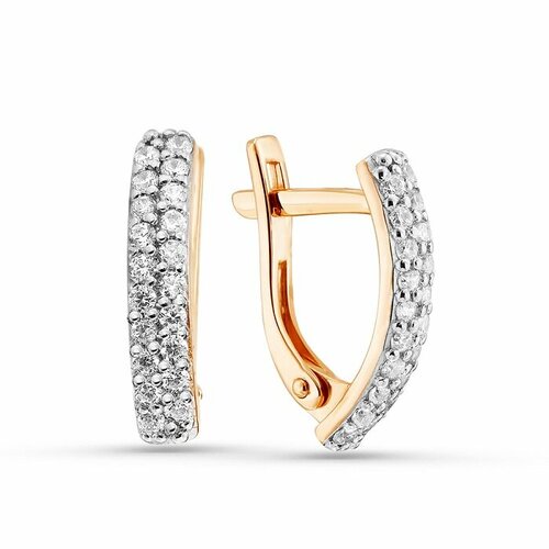 Серьги Золотая подкова, красное золото, 585 проба, фианит