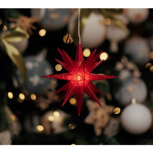 Декоративный светильник Гернгутская звезда (13см), цвета Рубин, светодиодная