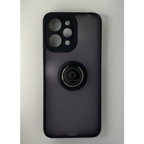 Чехол Xiaomi Redmi 12 4G противоударный (Брони чехол) с кольцом-подставкой и металлической пластиной черный