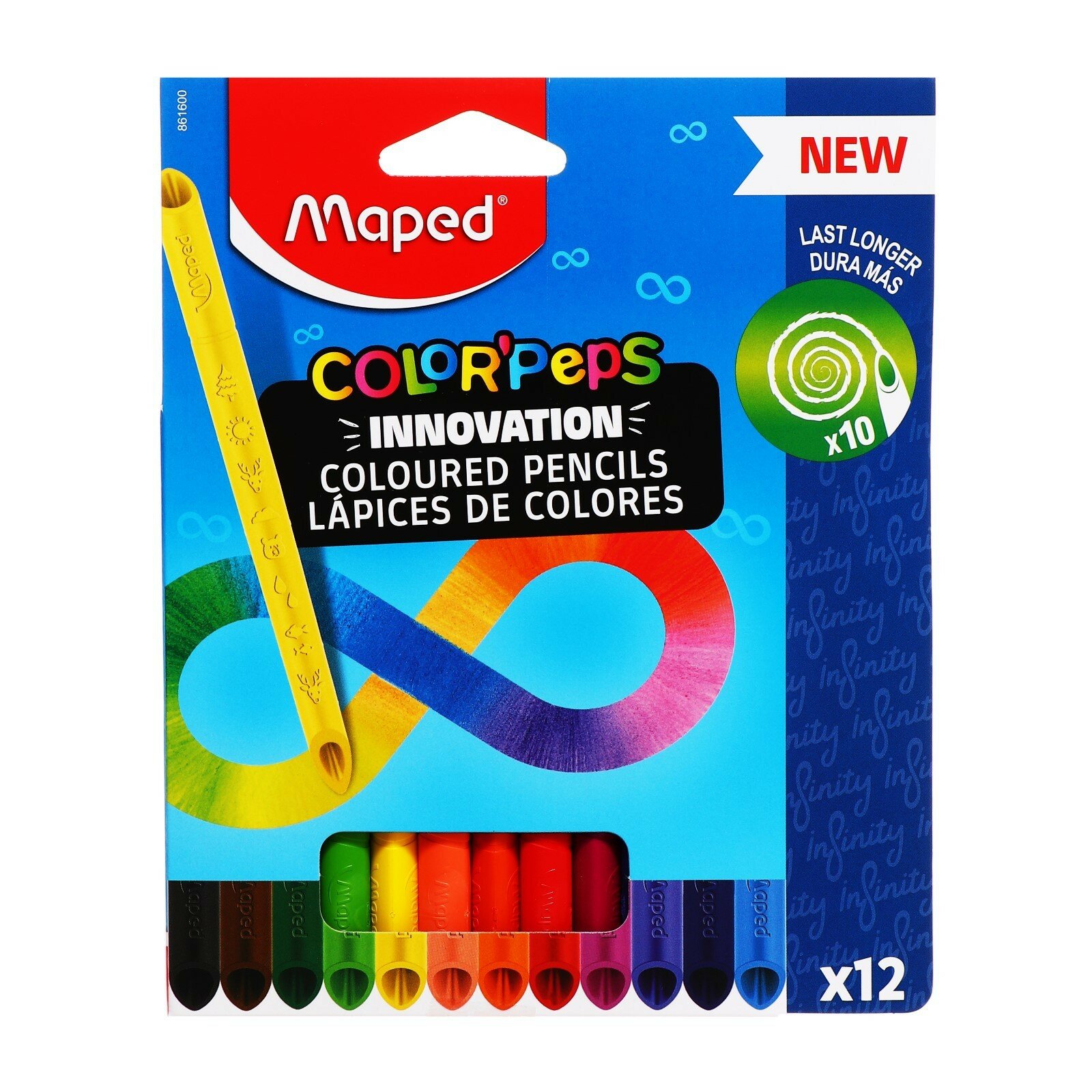Карандаши 12 цветов COLOR'PEPS INFINITY, корпус треугольный, ударопрочный грифель, в картонной коробке