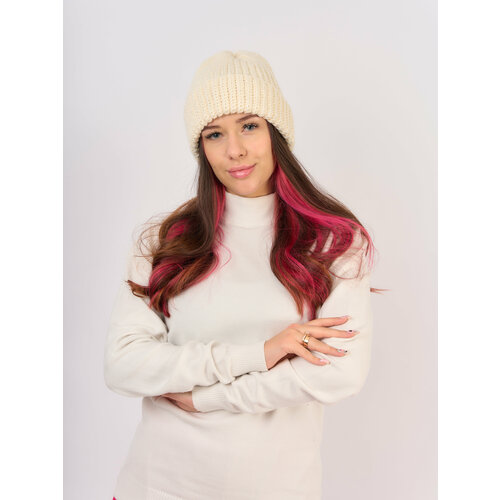 фото Шапка бини шапка вязаная женская из шерсти и бамбука бини универсальный размер, размер onesize, бежевый, белый своё болото