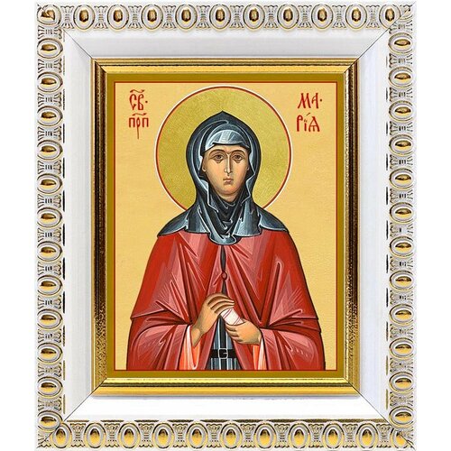 Преподобная Мария Константинопольская, Палестинская, икона в белой пластиковой рамке 8,5*10 см