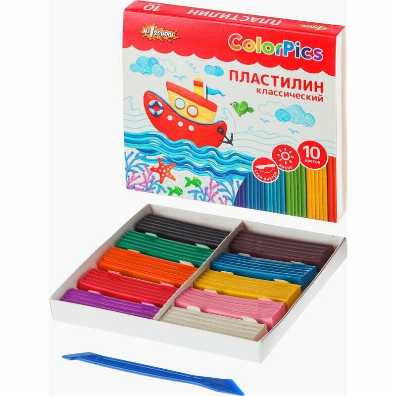 Пластилин №1 School "ColorPics", 10 цветов, 200 г, со стеком