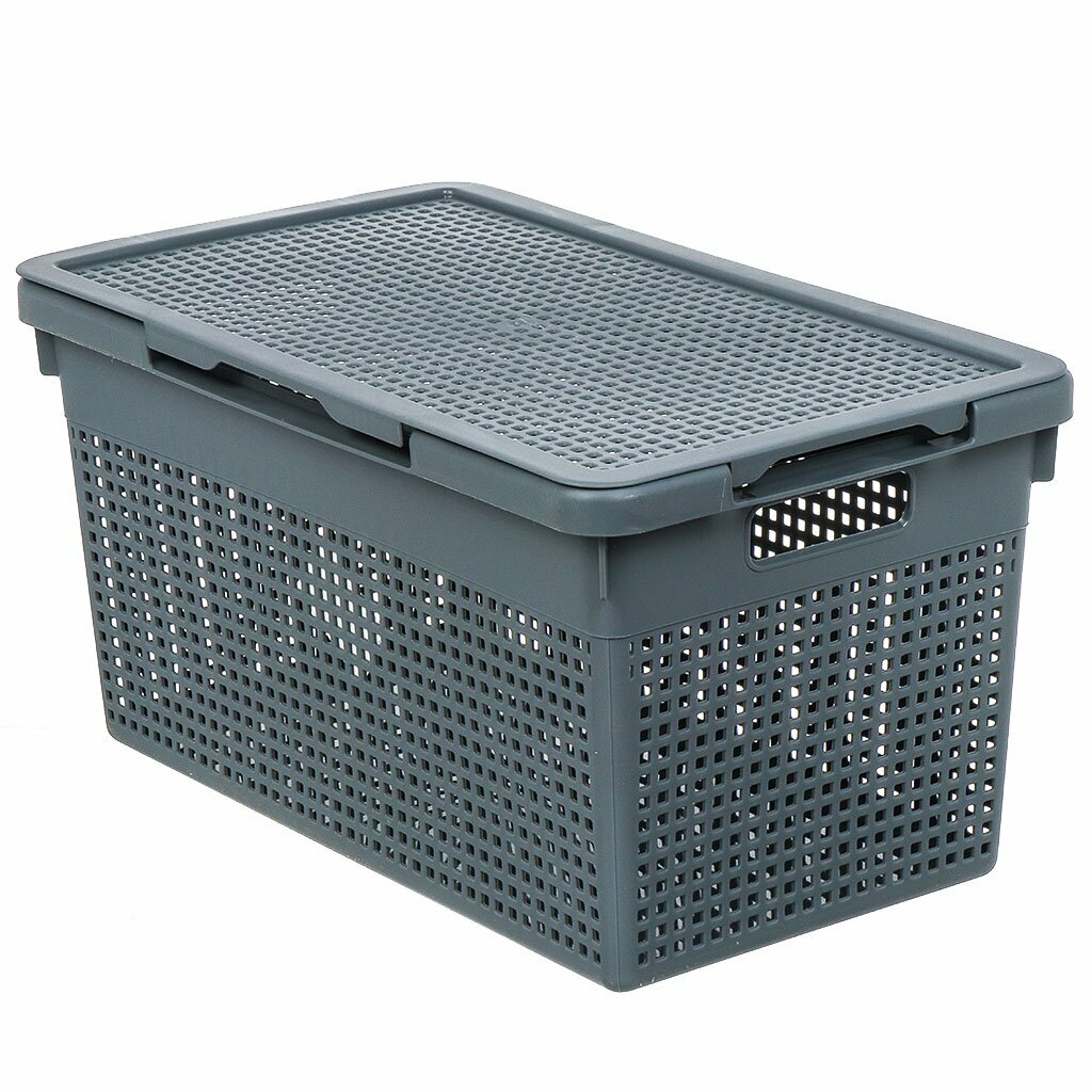 фото Корзина violet Лофт узкая с крышкой 21л серый