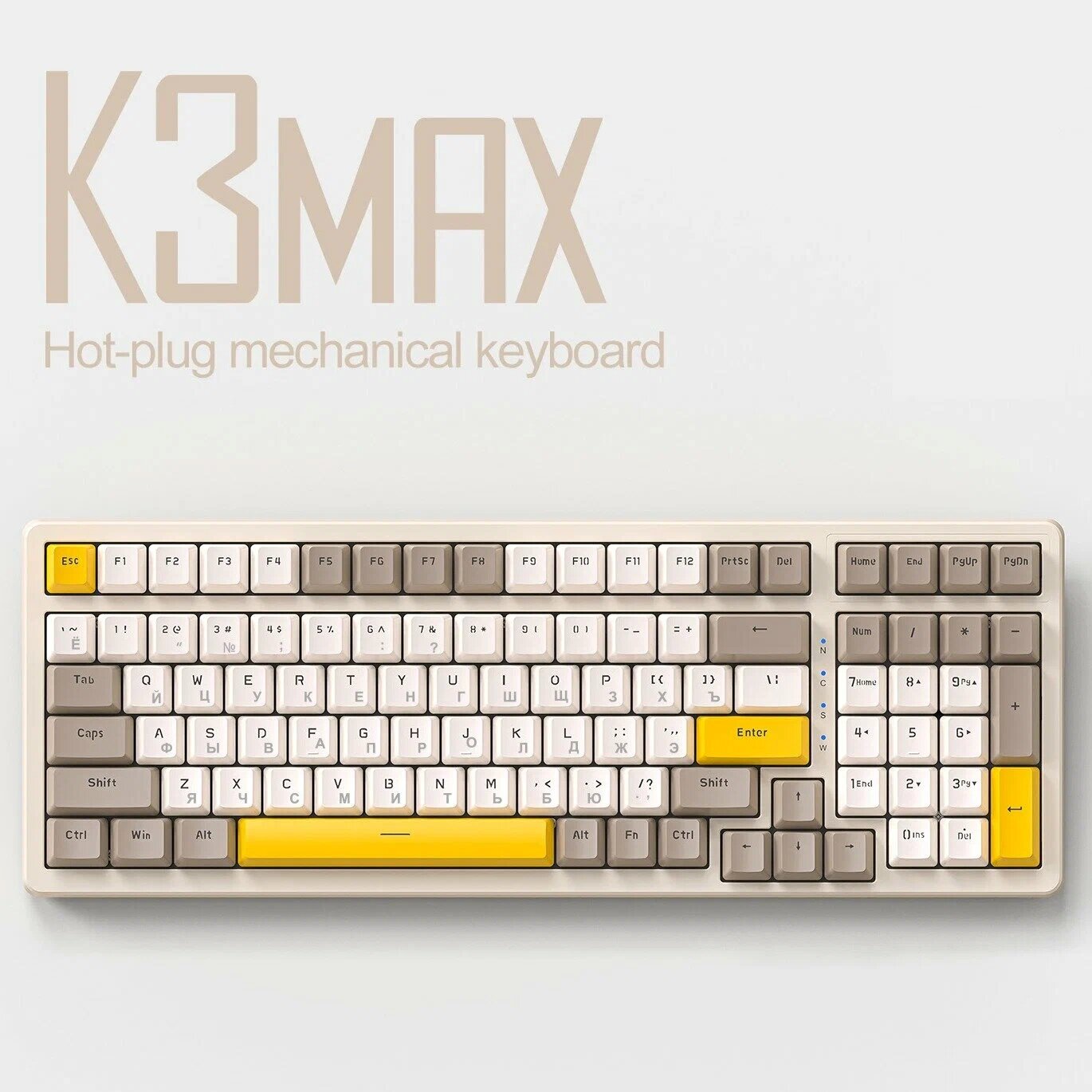 Клавиатура механическая русская Wolf K3 MAX с подсветкой + Hot Swap проводная для компьютера ноутбука Gaming/game keyboard usb светящаяся (бежевый)