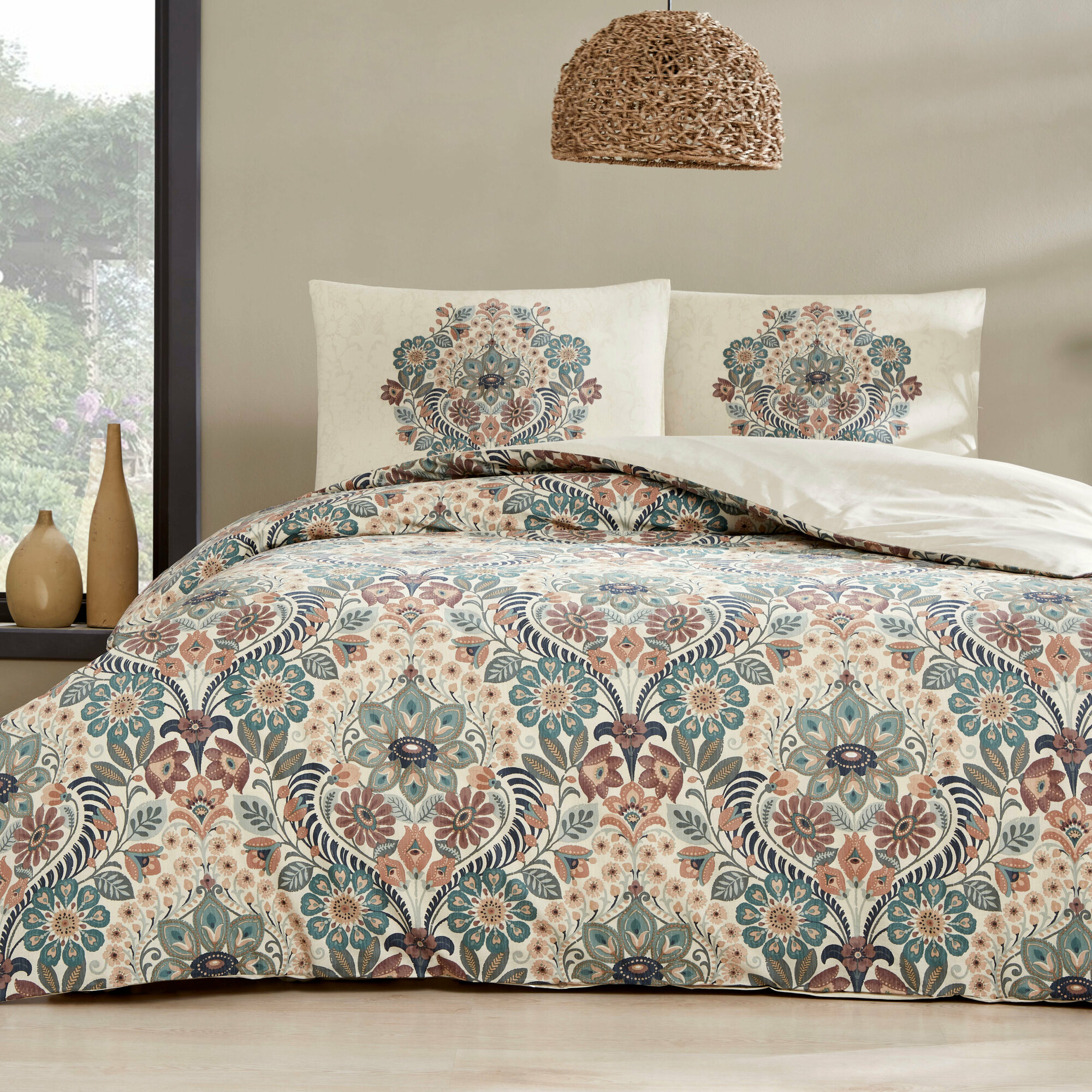 фото Постельное белье люкс-ранфорс VALERIA бирюзовый евро TAC-Турция.