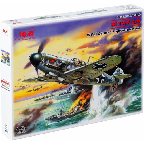 Сборная модель ICM 48104 1:48 Messerschmitt Bf 109F-4/B WWII German fighter-bomber (Мессершмитт Me-109F-4/B Немецкий истребитель-бомбардировщик) германский истребитель bf 109f 4 1 48