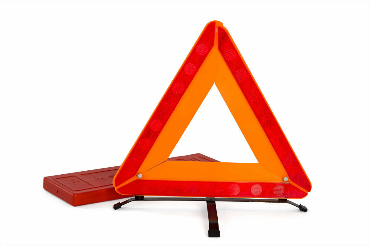 Знак аварийной остановки EZN-02 (треугольник, металлическая опора) в футляре Сим-Пласт