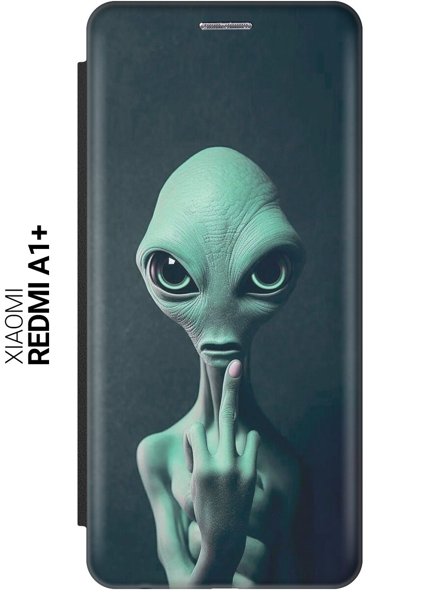 Чехол-книжка на Xiaomi Redmi A1+ / Сяоми Редми А1 Плюс с рисунком "Инопланетянин" черный