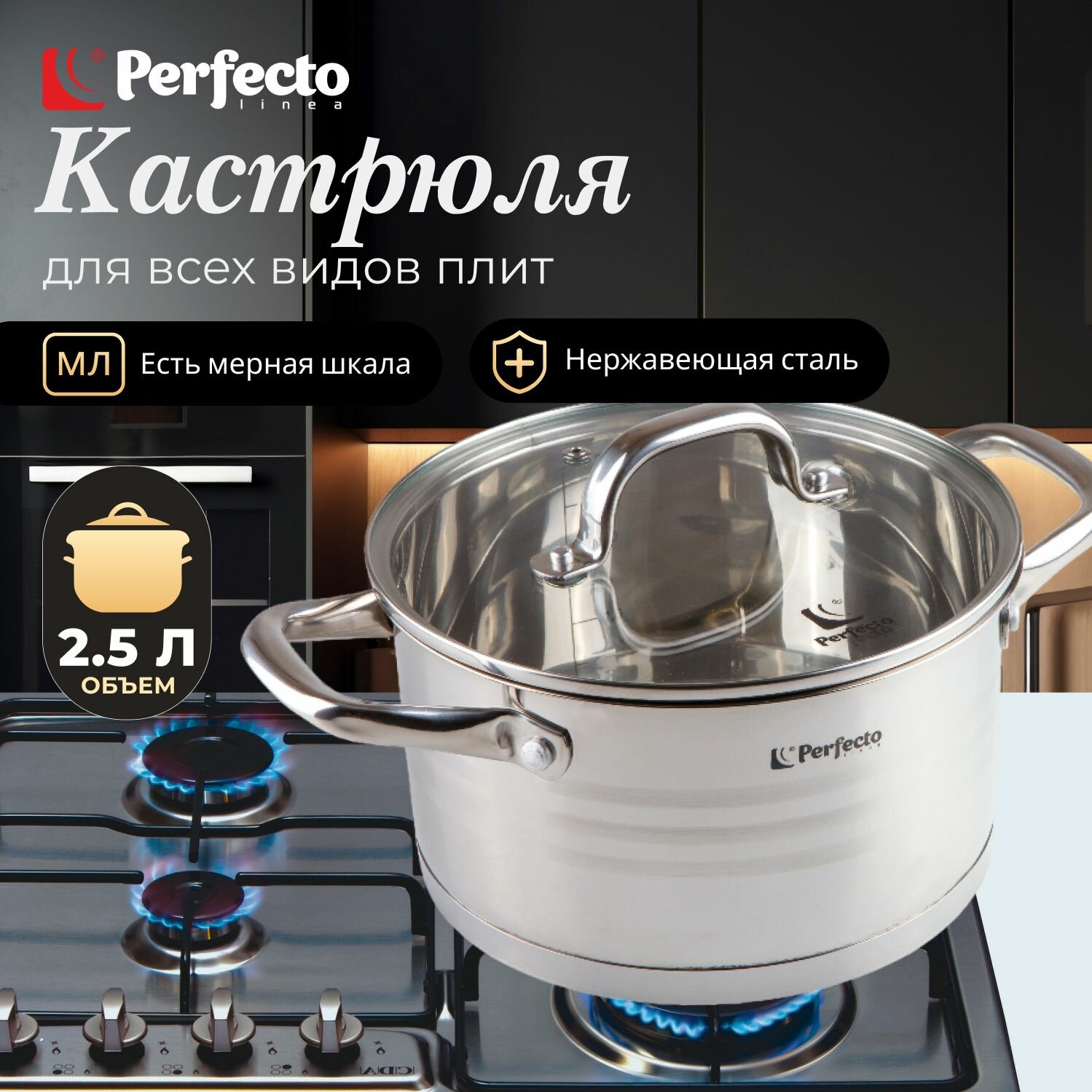 Кастрюля из нерж. стали, 2.5 л, ф 18 x 10, серия MILAGROS (Милагрос), PERFECTO LINEA, арт.50-001810