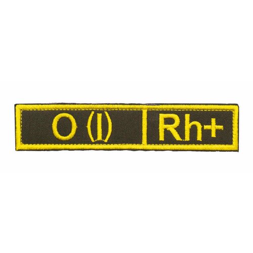 Шеврон / нашивка (патч на липучке) Strike Группа крови O (I) Rh+, желтый текст олива фон