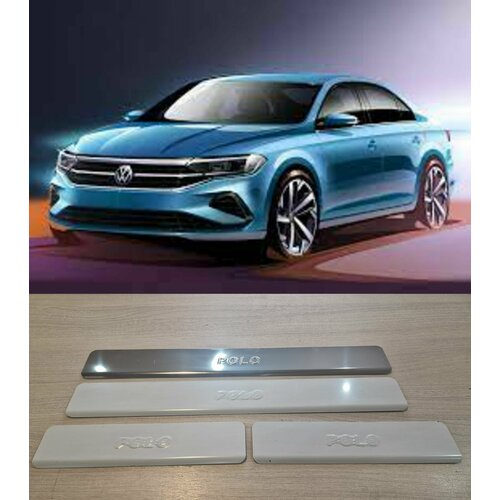 Накладки на пороги Нержавейка для VOLKSWAGEN Polo лифтбек 2020-
