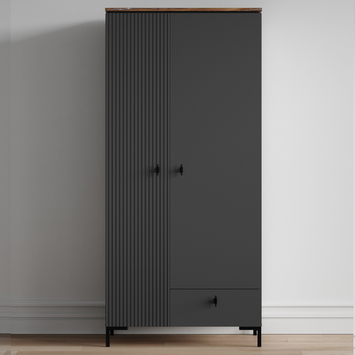 Шкаф для одежды, 200х86х60 см, черный с ящиком