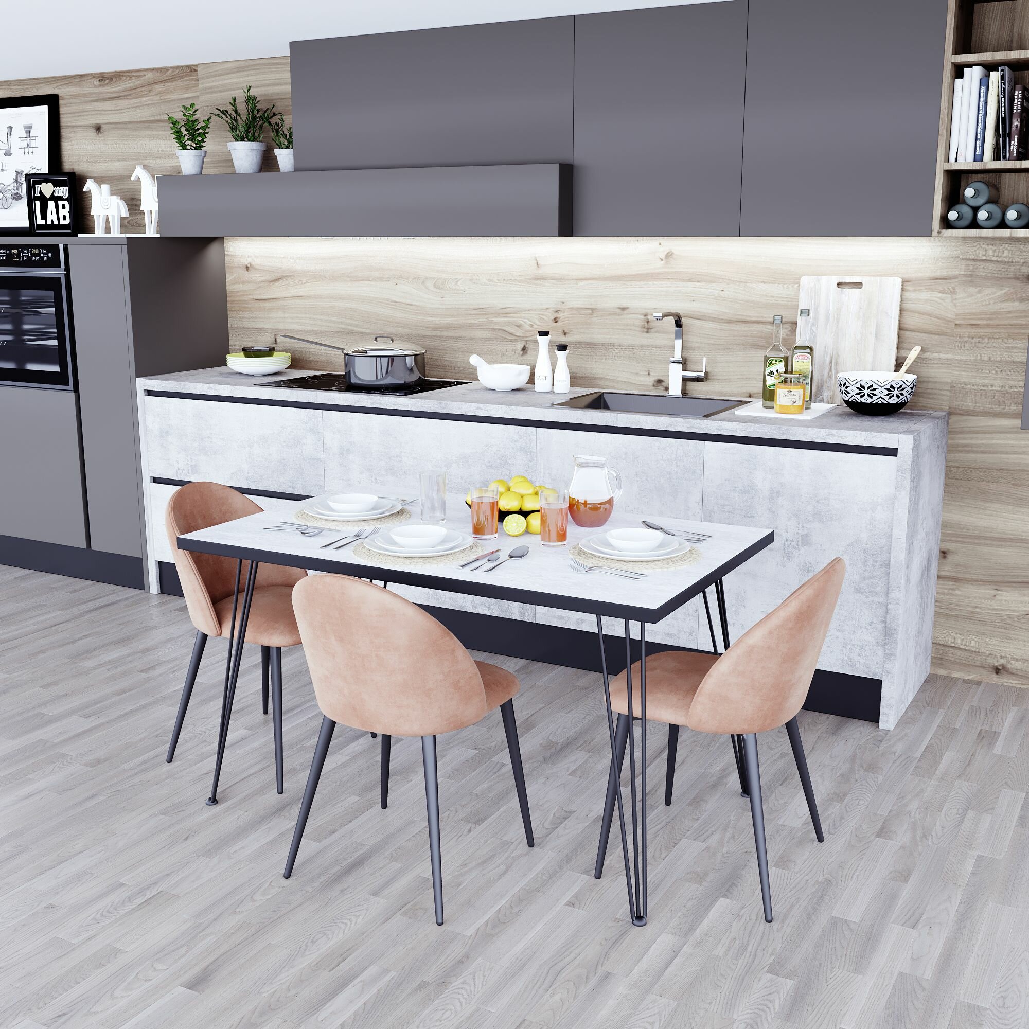 фото Стол обеденный FABRIKKA 1100х600х32 мм h 74,2 Бетон, кромка антрацит