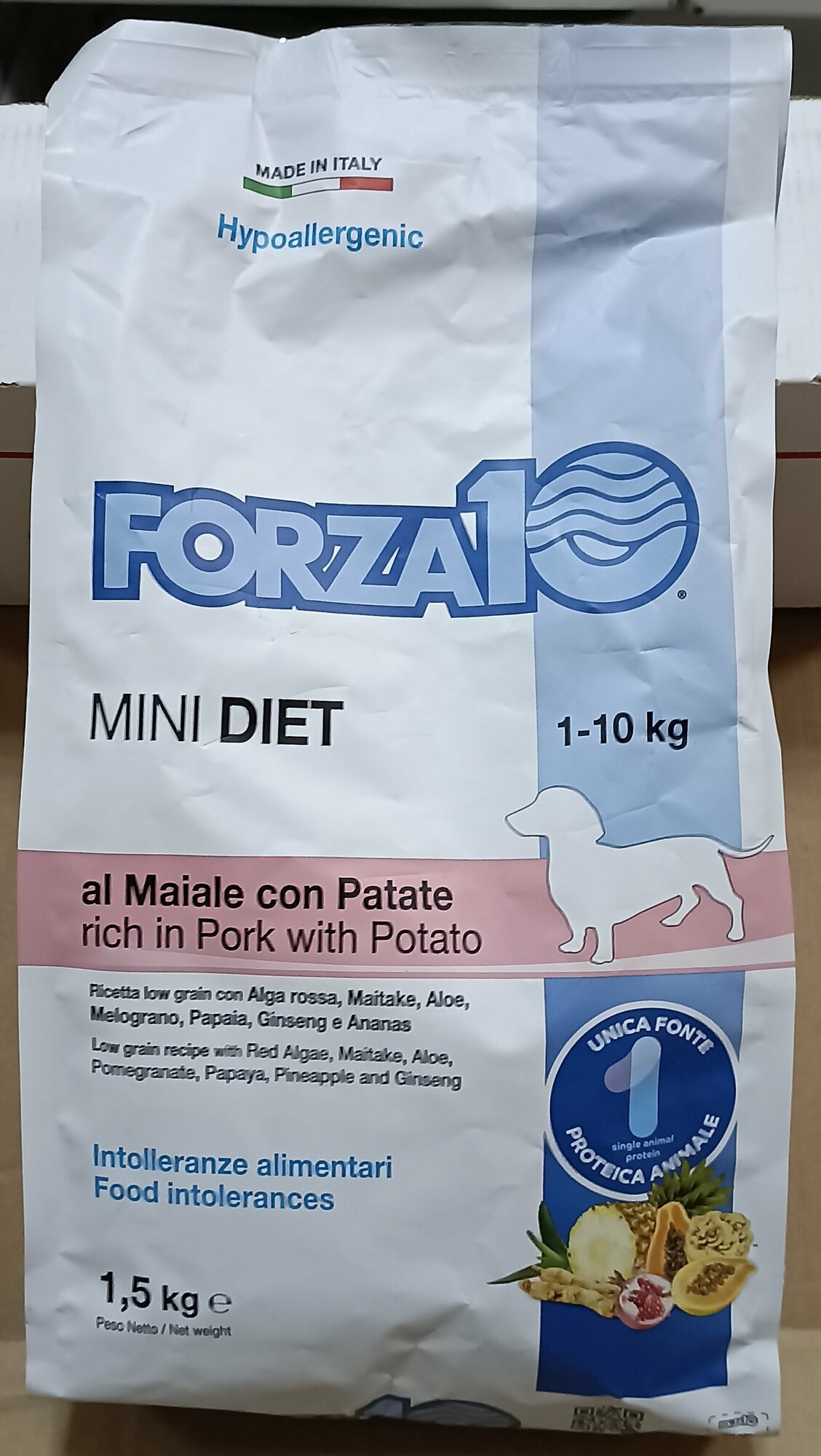 Сухой корм FORZA10 Mini Diet Maiale con Patate свинина, картофель с микрокапсулами 1,5 кг