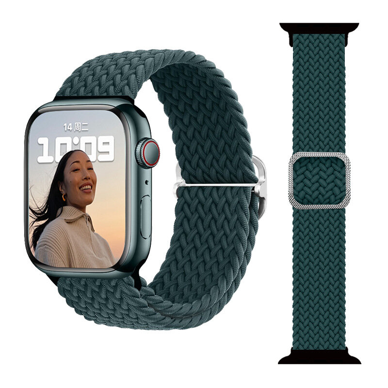 фото Ремешок плетеный нейлоновый для смарт-часов Apple Watch Series 1-9 и Ultra 42/44/45/49 мм, X9 Pro2 / X9+ Ultra2 / X8 Pro+, 48 зеленый лес