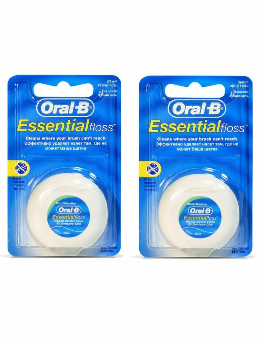 Oral-B зубная нить Essential вощеная, 21 г, мята, белый 2 штуки