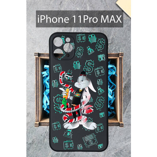 Силиконовый чехол Заяц Банни со змеей неон для iPhone 11 Pro Max /Айфон 11 Про Макс силиконовый чехол заяц банни суприм неон для iphone 11 pro max айфон 11 про макс