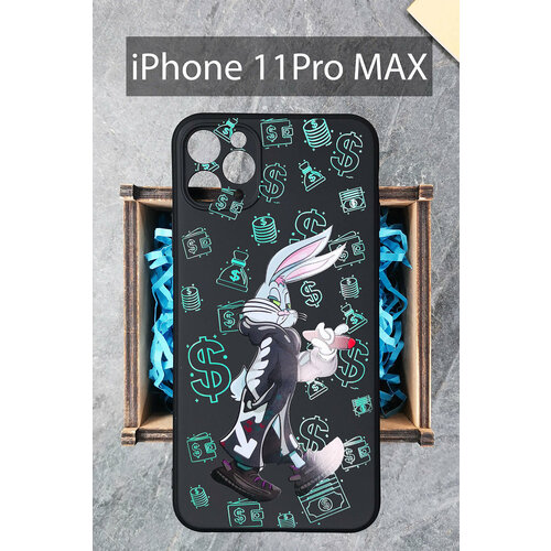 Силиконовый чехол Заяц Банни неон для iPhone 11 Pro Max / Айфон 11 Про Макс