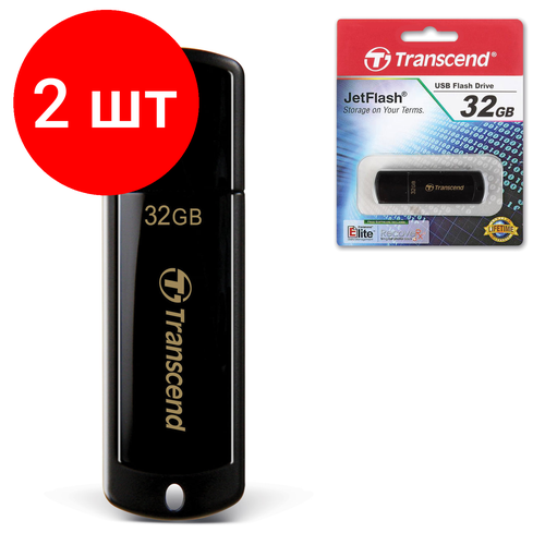 Комплект 2 шт, Флеш-диск 32 GB, TRANSCEND Jet Flash 350, USB 2.0, черный, TS32GJF350 usb flash drive usb flash drive transcend 32 гб ts32gjf350