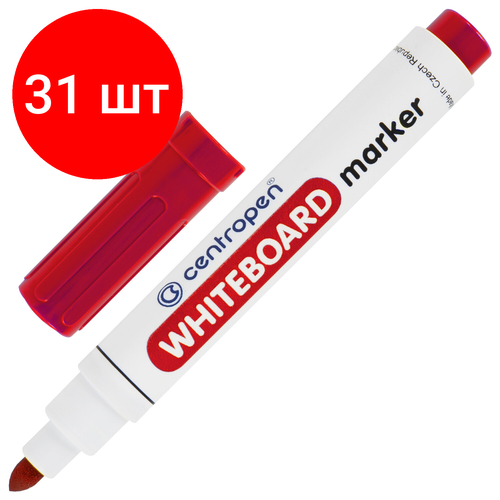 Комплект 31 шт, Маркер стираемый для белой доски красный, CENTROPEN Dry-Wipe, 2.5 мм, 8559, 5 8559 0104