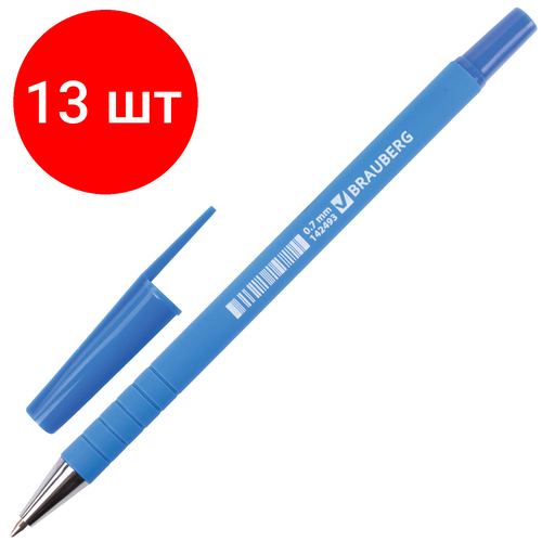 Комплект 13 шт, Ручка шариковая BRAUBERG Capital blue, синяя, корпус soft-touch голубой, узел 0.7 мм, линия письма 0.35 мм, 142493