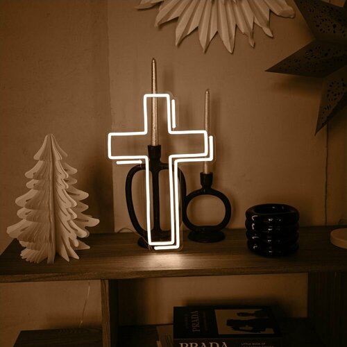 Светильник неоновый Крест, 28х40 см теплый белый